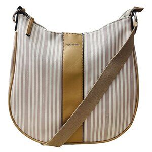 Tahari Tan White Stripe Hobo Bag